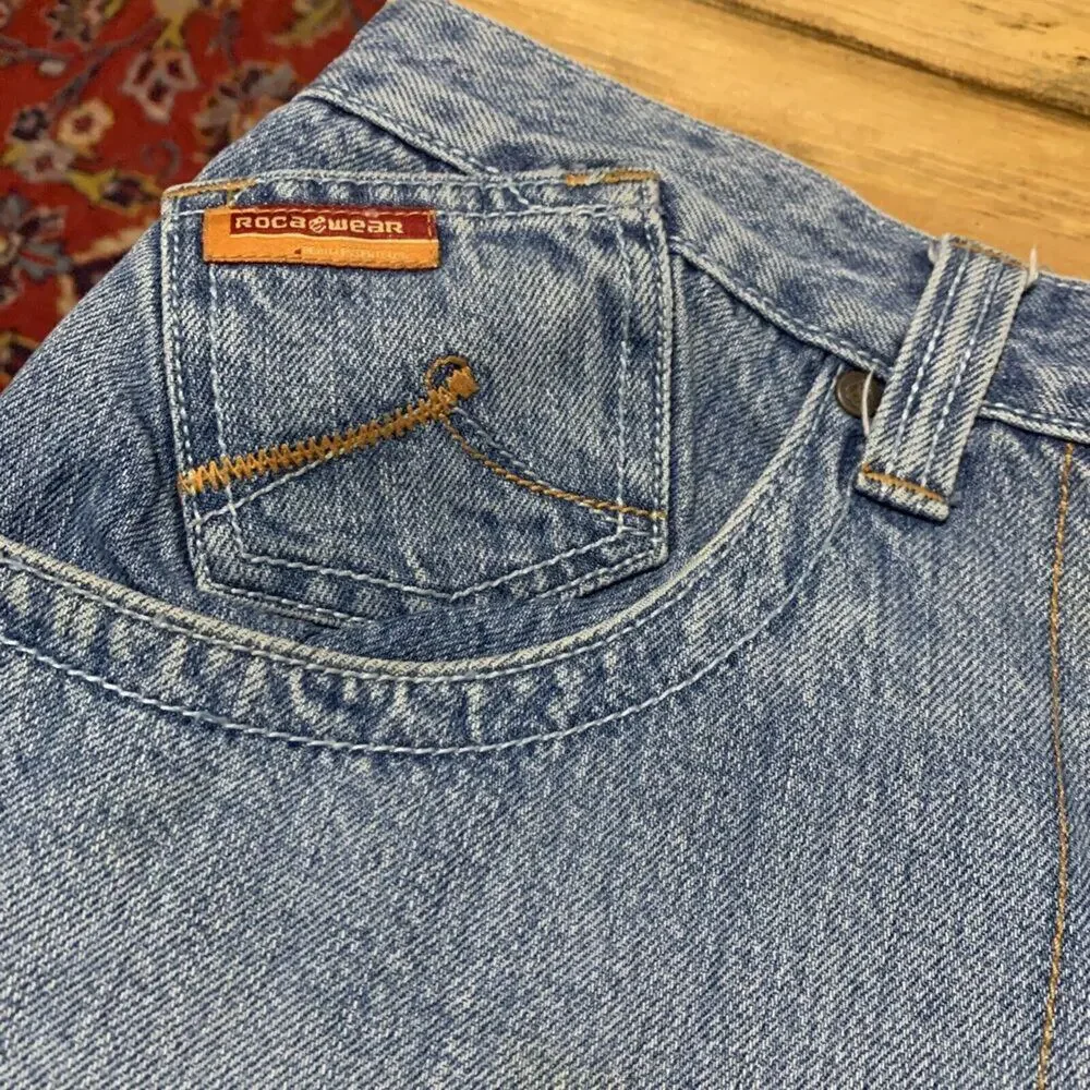 Vintage Rocawear Baggy Denim Shorts‎ Mens 38 Blue Light Wash 90s Y2K Hip Hop